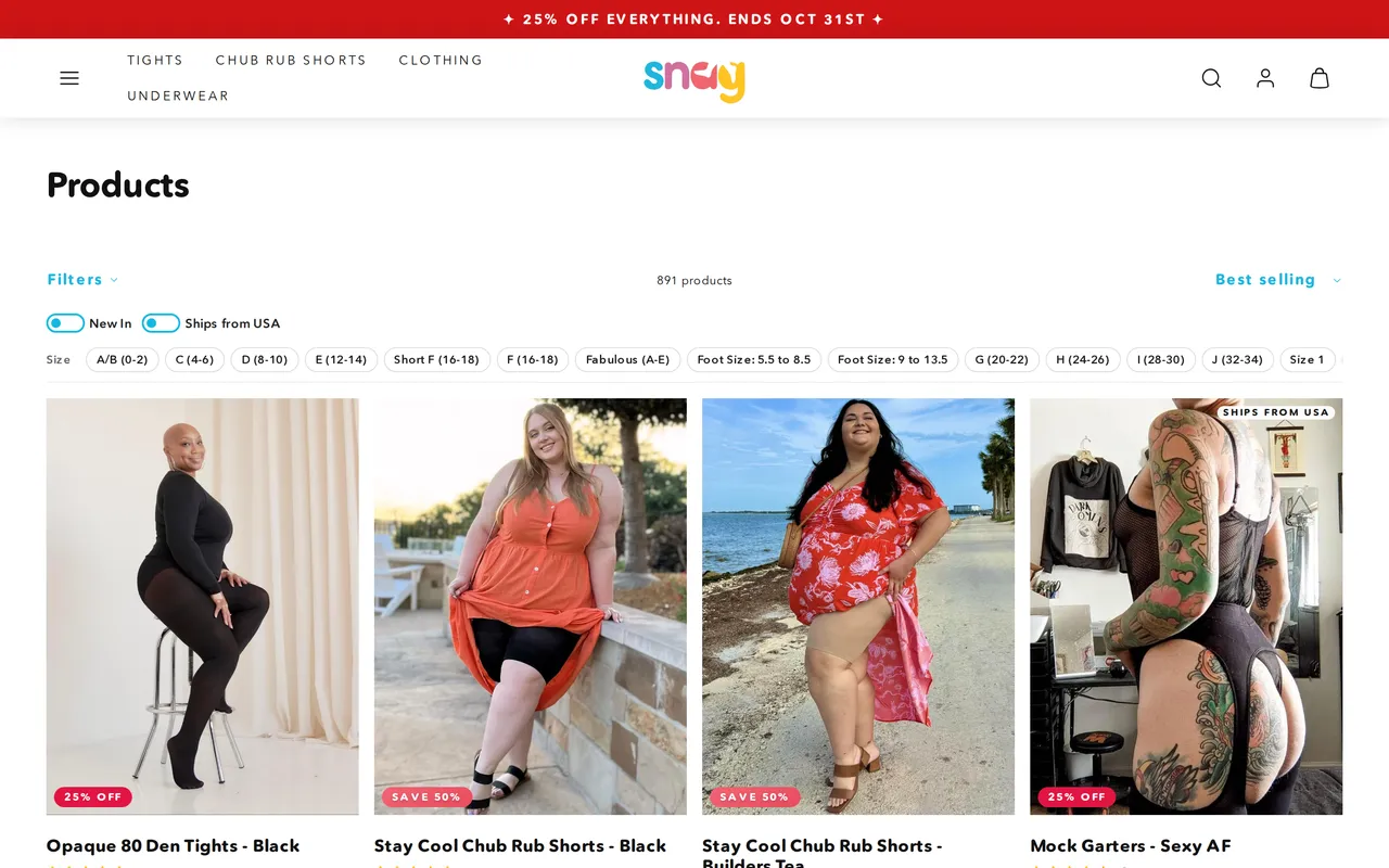 Snag Product Listing (PLP), category listing page, captured Oct 26, 2026