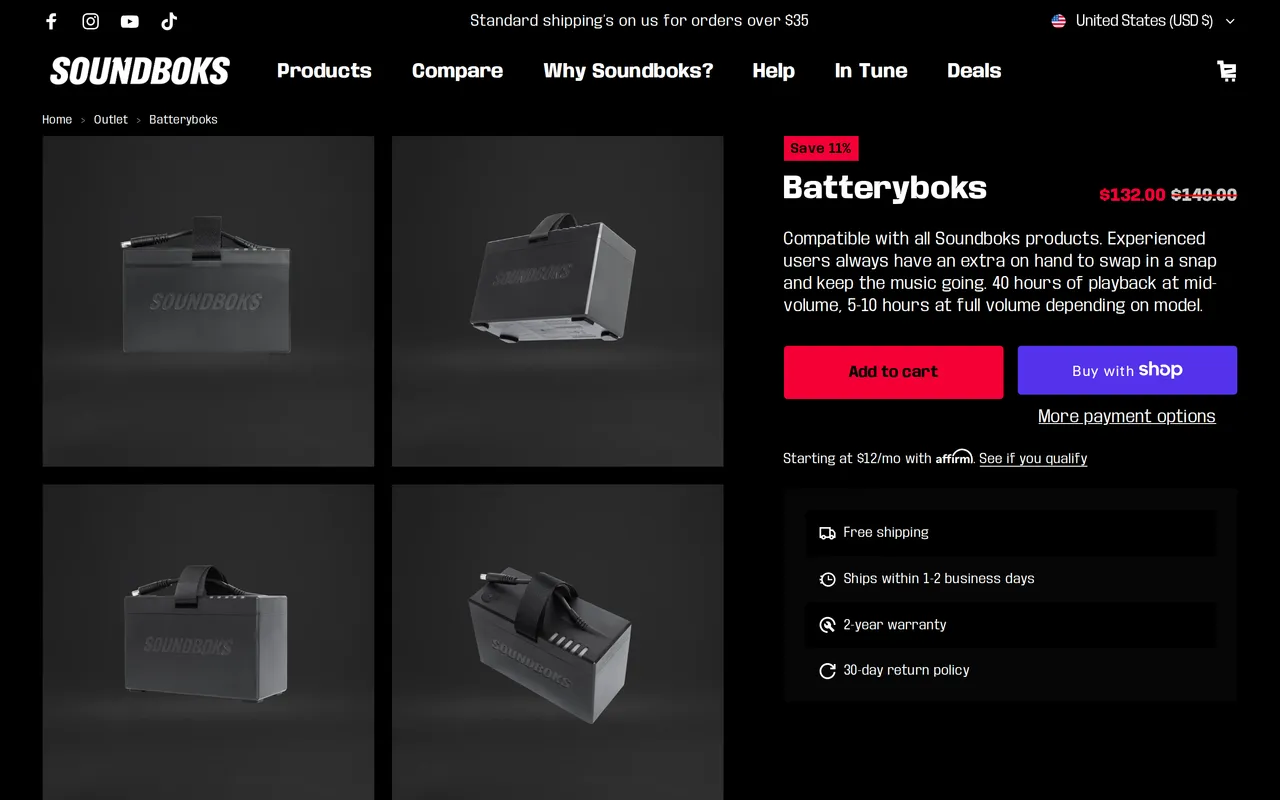 SOUNDBOKS Product Detail (PDP), product detail page, captured Oct 26, 2026