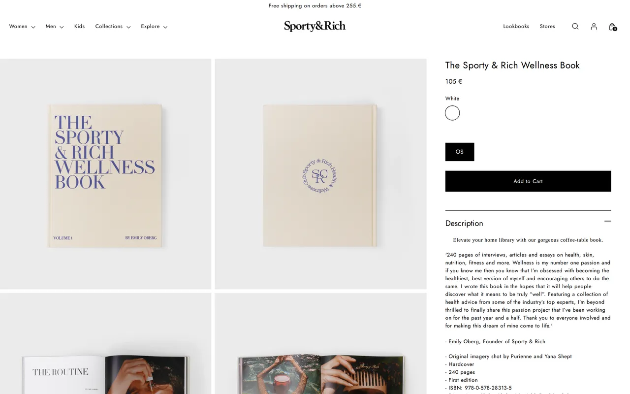 Sporty & Rich Product Detail (PDP), product detail page, captured Oct 26, 2026