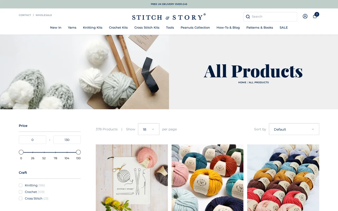 Stitch & Story Product Listing (PLP), category listing page, captured Oct 26, 2026