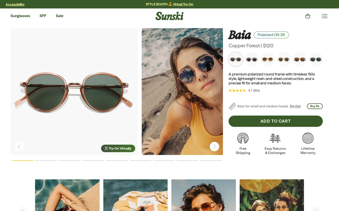 Sunski Product Detail (PDP), product detail page, captured Oct 26, 2026