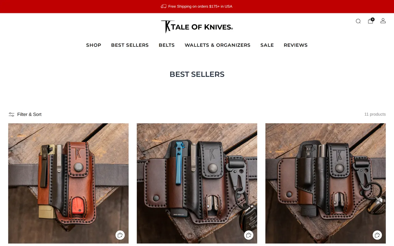 Tale of Knives Product Listing (PLP), category listing page, captured Oct 26, 2026