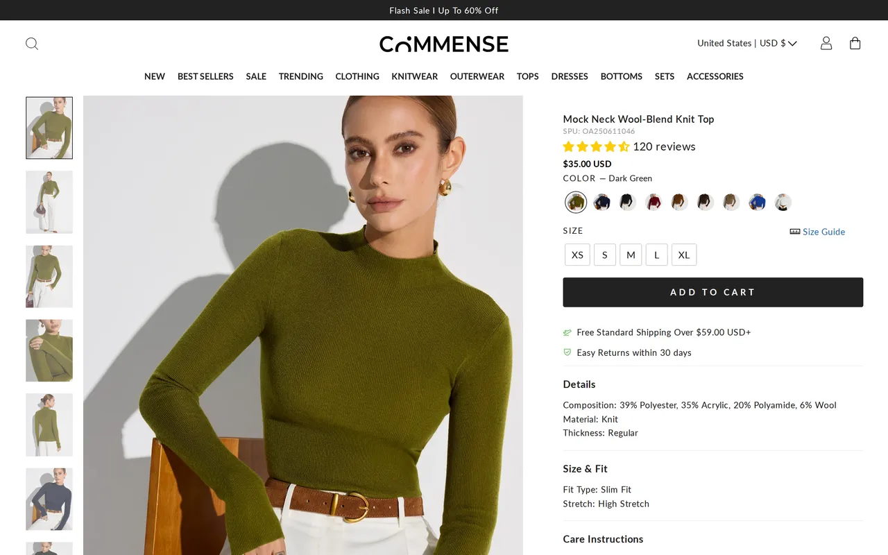 Commense Product Detail (PDP), product detail page, captured Oct 26, 2026