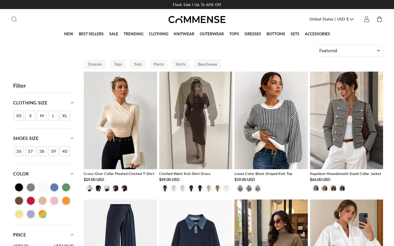 Commense Product Listing (PLP), category listing page, captured Oct 26, 2026