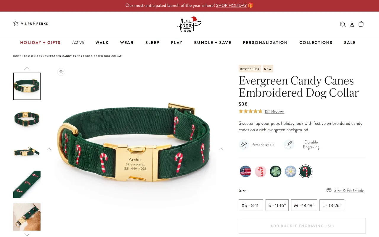 The Foggy Dog Product Detail (PDP), product detail page, captured Oct 26, 2026