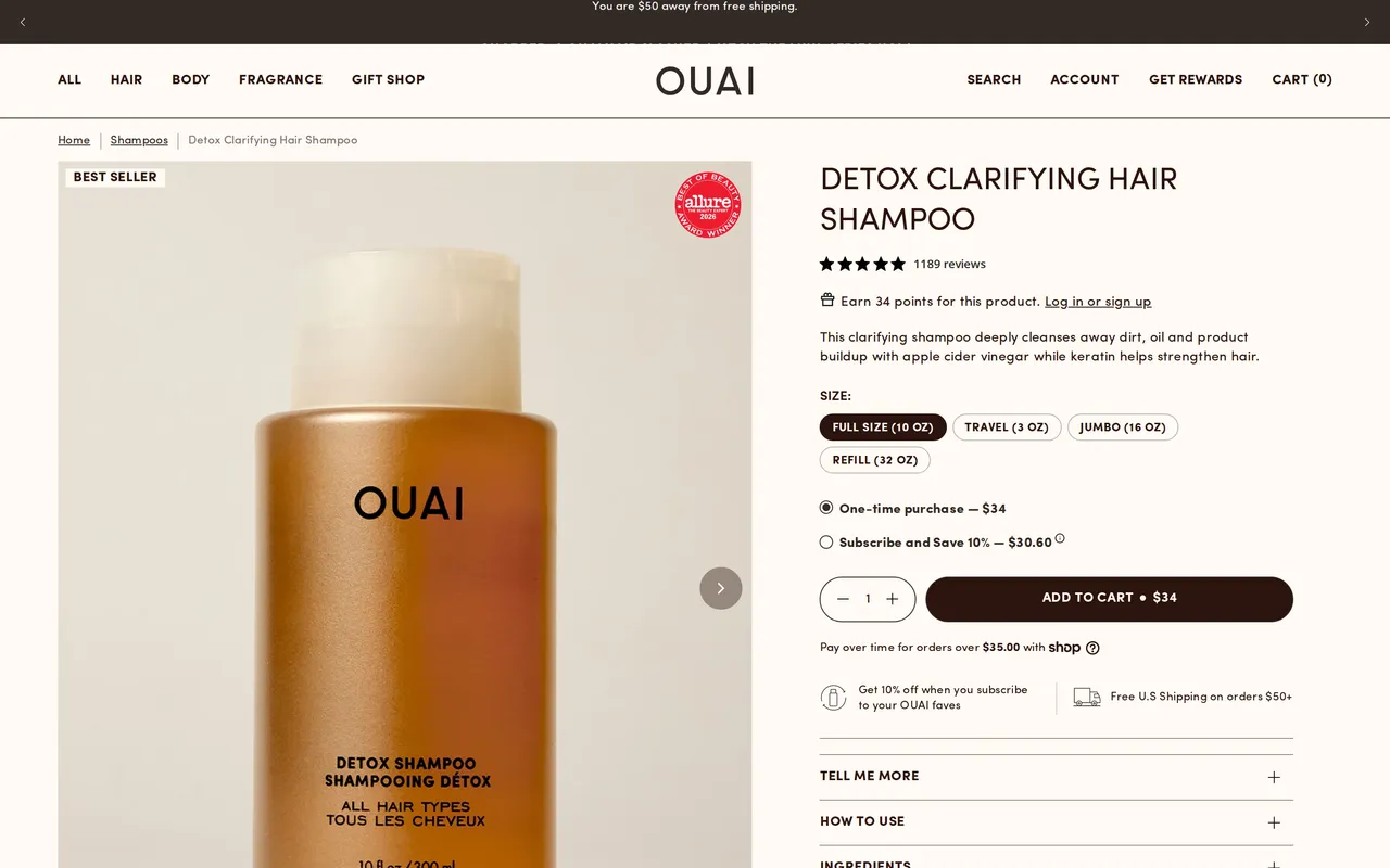 OUAI Product Detail (PDP), product detail page, captured Oct 26, 2026