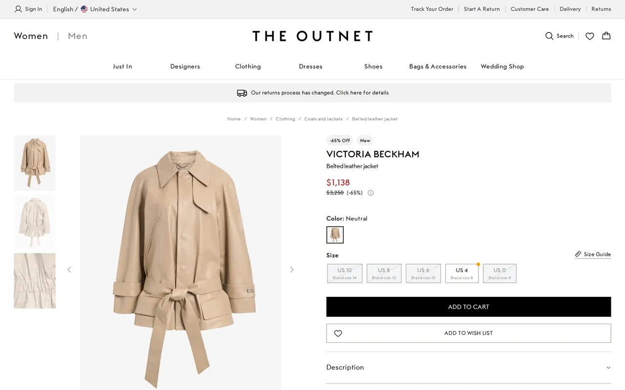 The Outnet Product Detail (PDP), product detail page, captured Oct 26, 2026