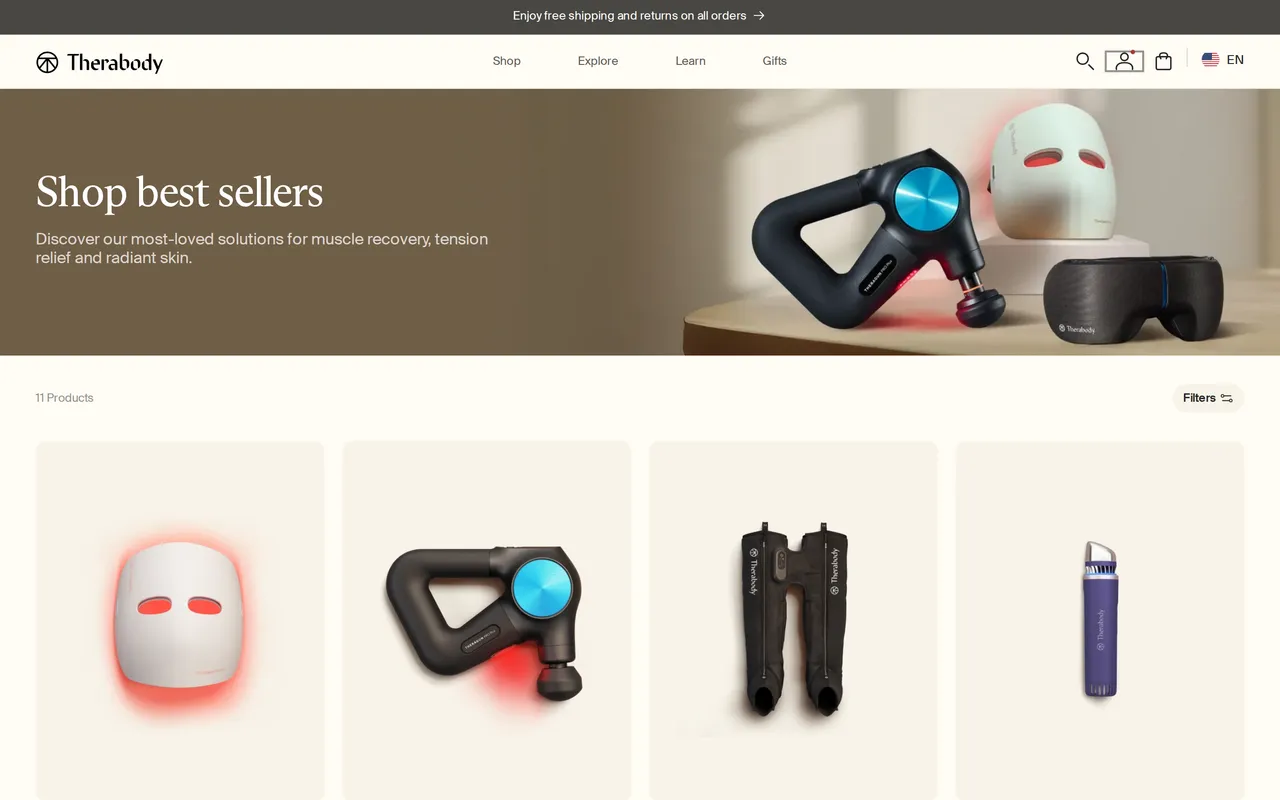 Therabody Product Listing (PLP), category listing page, captured Oct 26, 2026