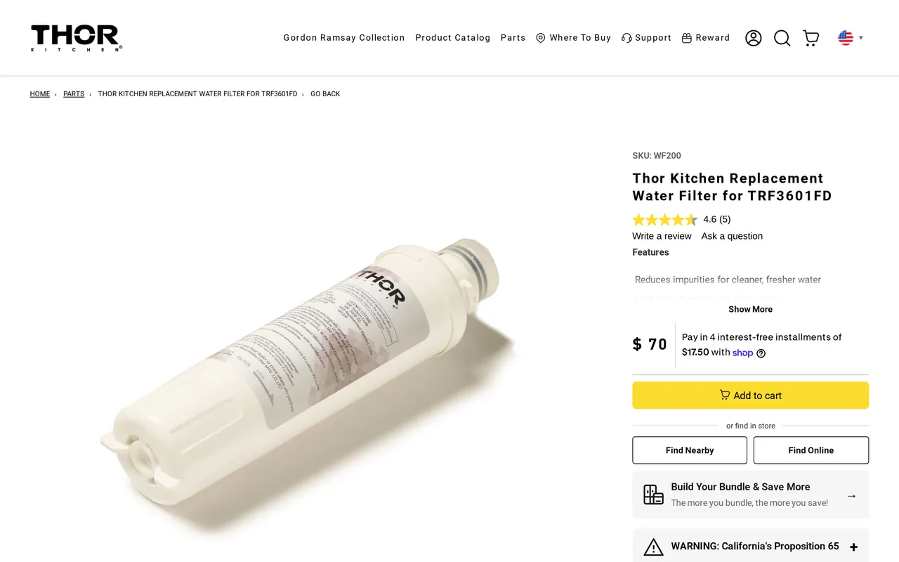 Thor Kitchen Product Detail (PDP), product detail page, captured Oct 18, 2026