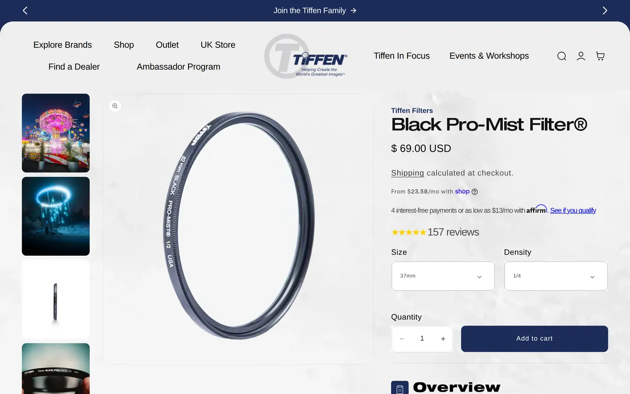 Tiffen Product Detail (PDP), product detail page, captured Oct 26, 2026