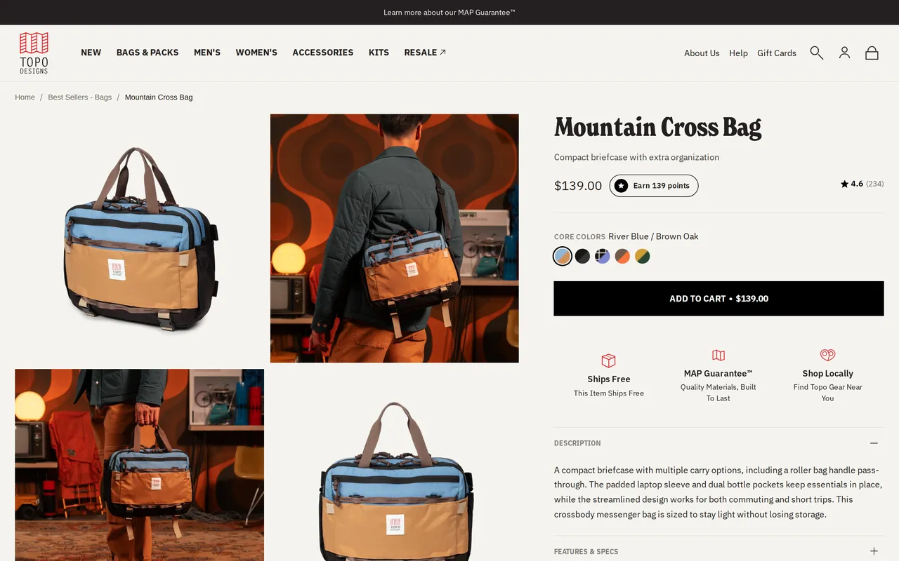 Topo Designs Product Detail (PDP), product detail page, captured Oct 26, 2026