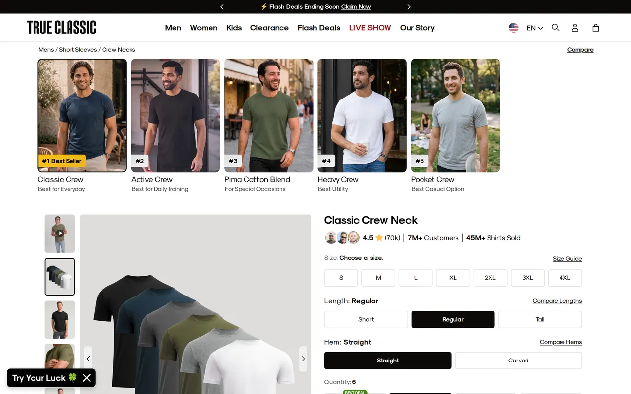 True Classic Product Detail (PDP), product detail page, captured Oct 26, 2026
