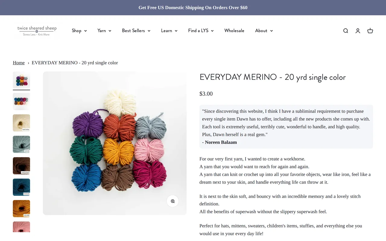 Twice Sheared Sheep Product Detail (PDP), product detail page, captured Oct 27, 2026