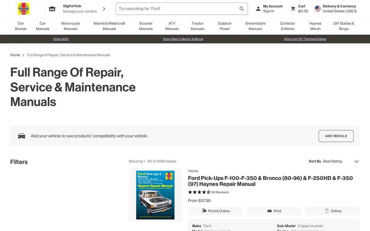 Haynes Product Listing (PLP), category listing page, captured Oct 26, 2026