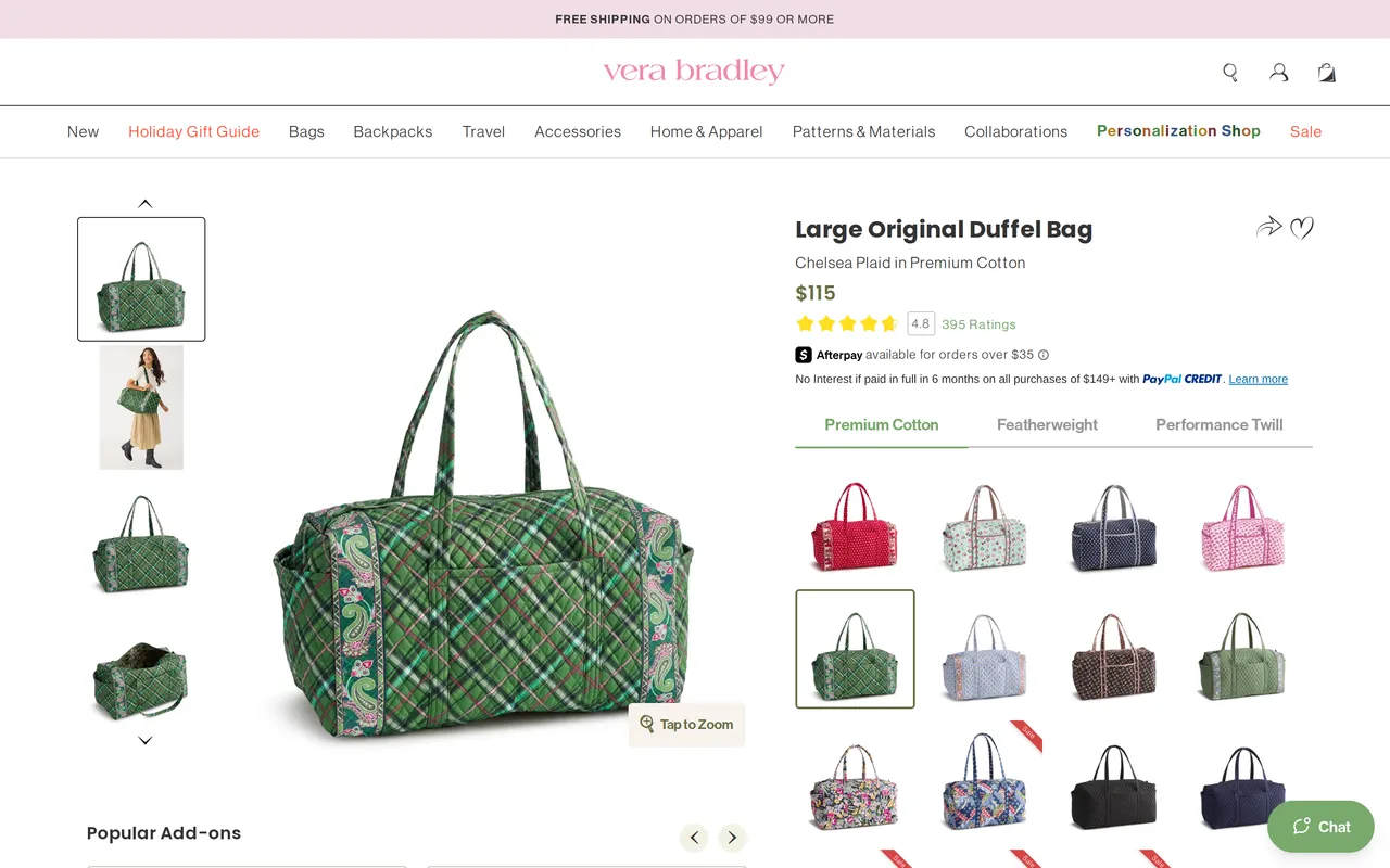 Vera Bradley Product Detail (PDP), product detail page, captured Oct 26, 2026