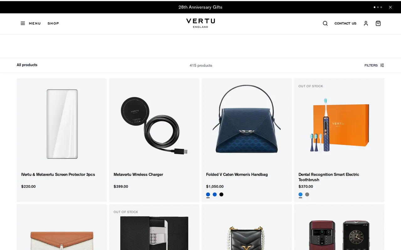 VERTU Product Listing (PLP), category listing page, captured Oct 26, 2026