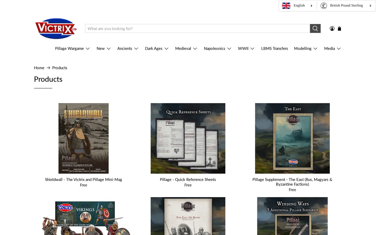 Victrix Miniatures Product Listing (PLP), category listing page, captured Oct 18, 2026