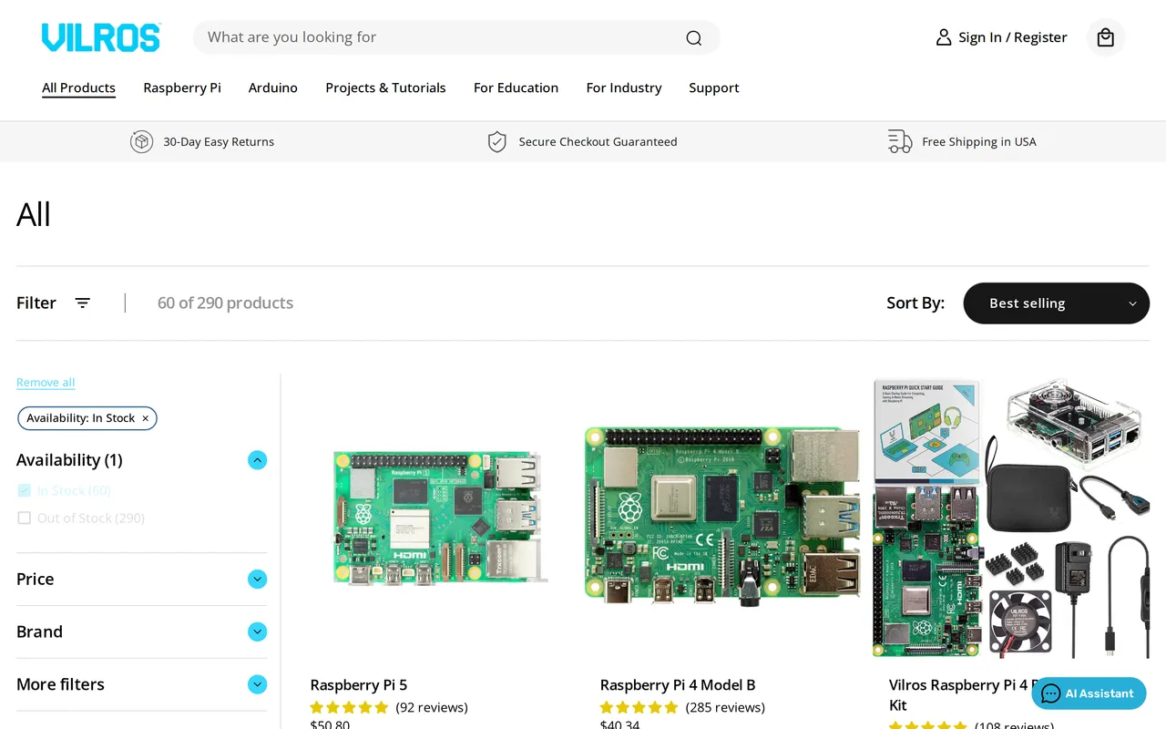 Vilros Product Listing (PLP), category listing page, captured Oct 26, 2026