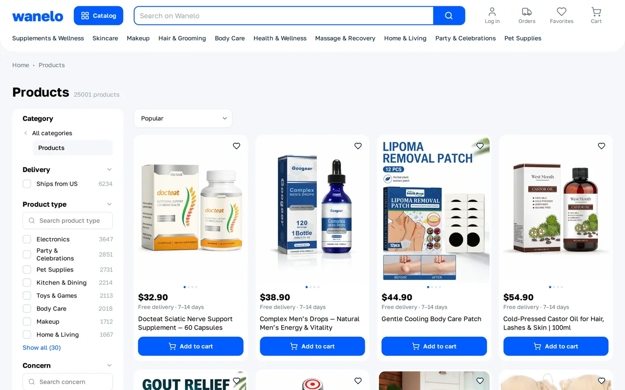 Wanelo Product Listing (PLP), category listing page, captured Oct 26, 2026