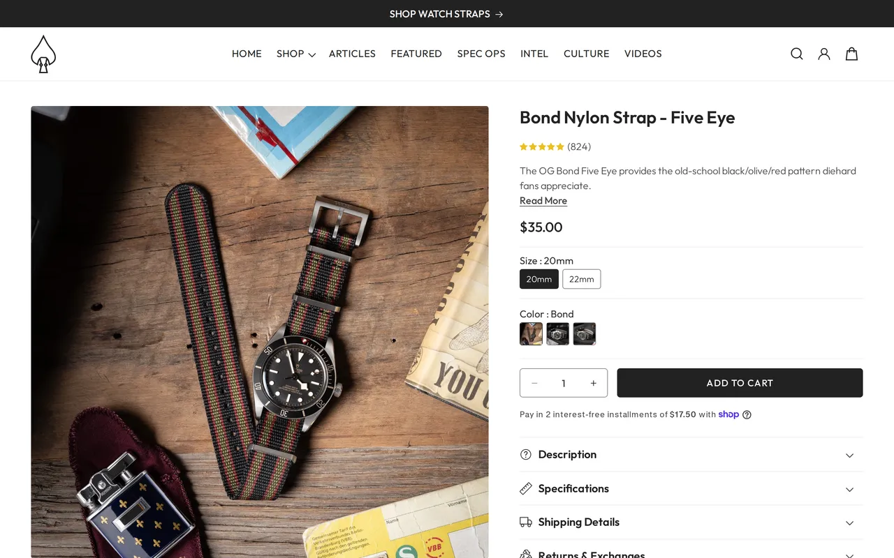 Watches of Espionage Product Detail (PDP), product detail page, captured Oct 26, 2026
