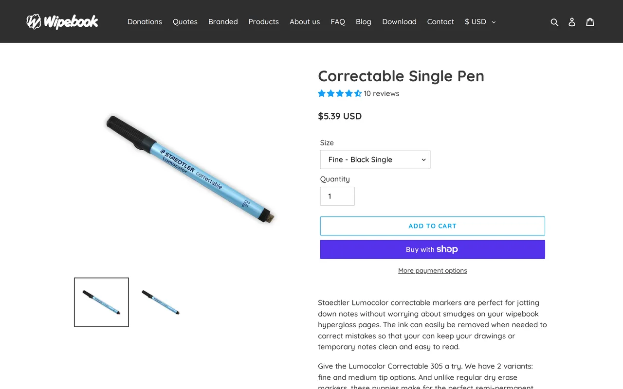Wipebook Product Detail (PDP), product detail page, captured Oct 26, 2026