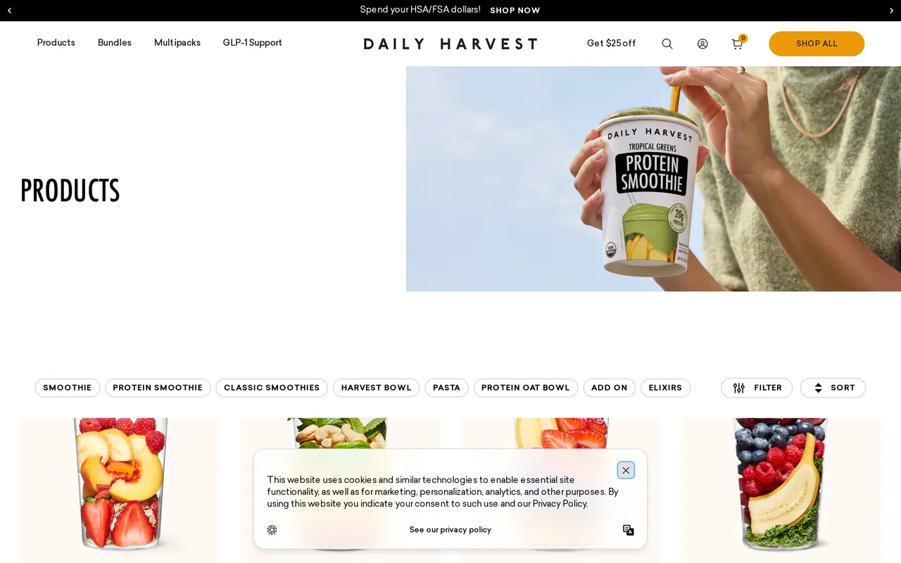 Daily Harvest Product Listing (PLP), category listing page, captured Oct 26, 2026