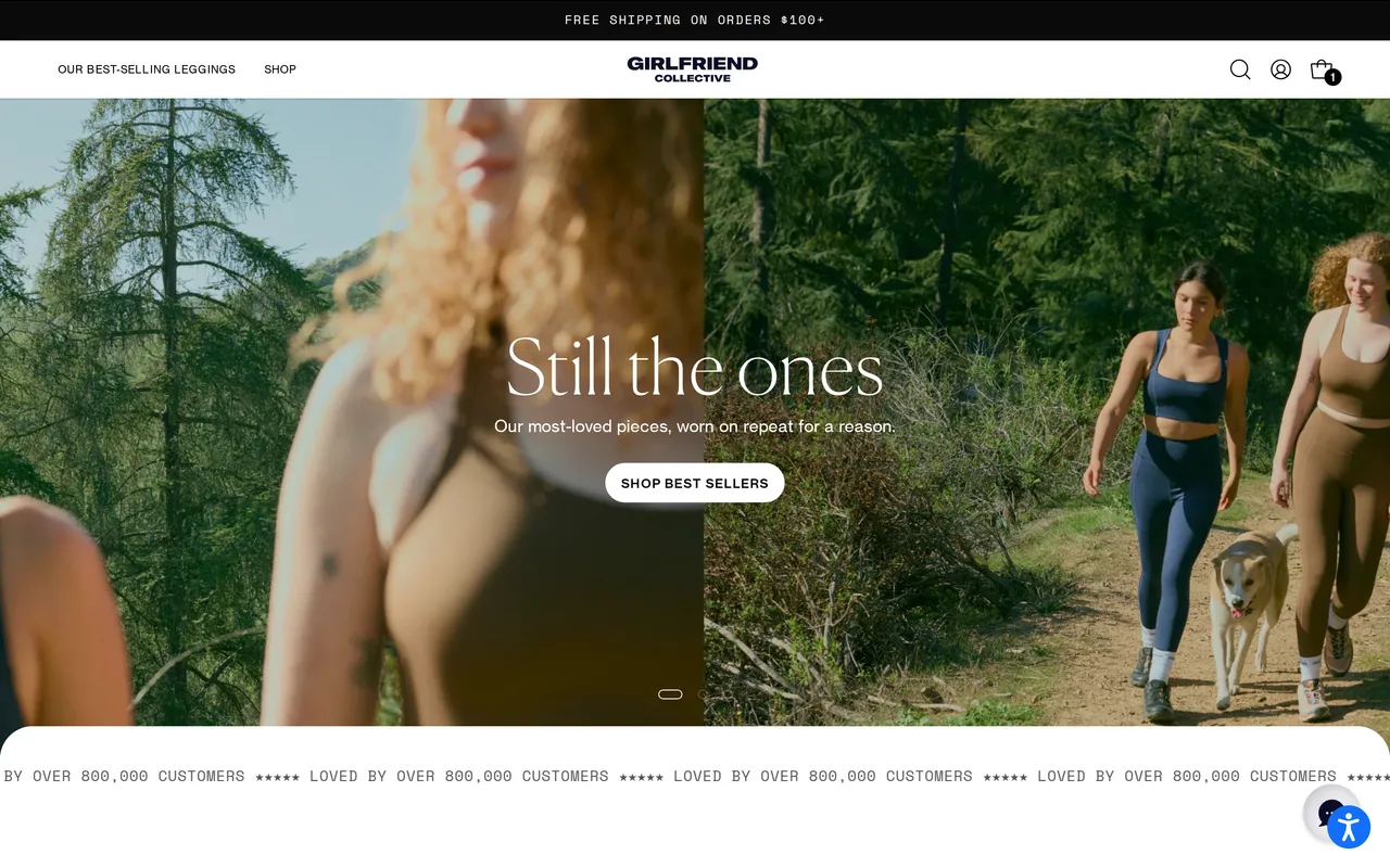 Girlfriend Collective Navigation / Mega Menu, nav at rest, before the hover, captured Sep 21, 2026