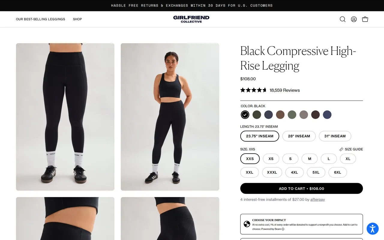 Girlfriend Collective Product Detail (PDP), product detail page, captured Oct 26, 2026