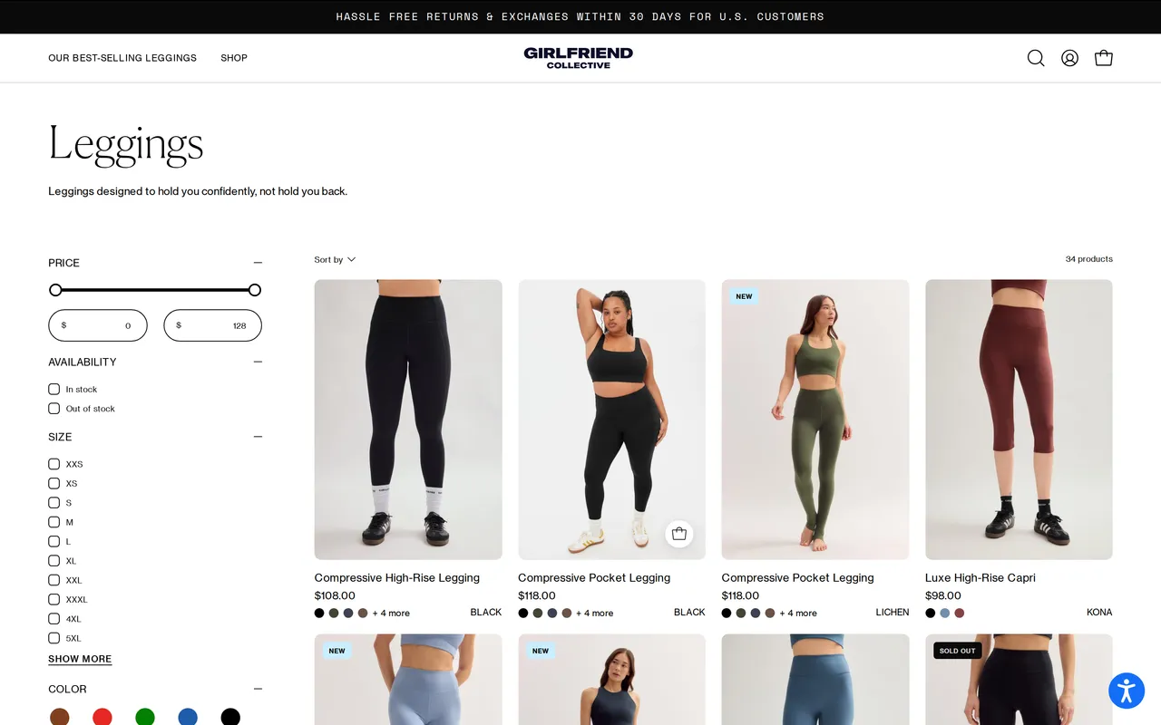 Girlfriend Collective Product Listing (PLP), category listing page, captured Oct 26, 2026