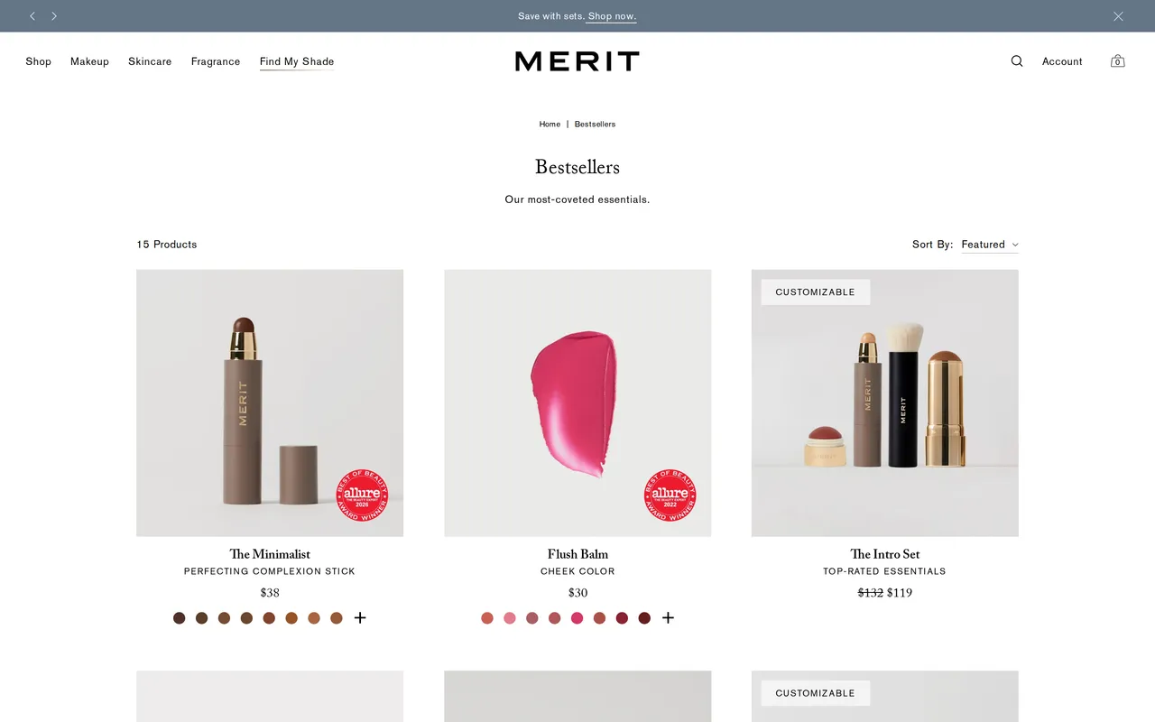 Merit Product Listing (PLP), category listing page, captured Oct 26, 2026