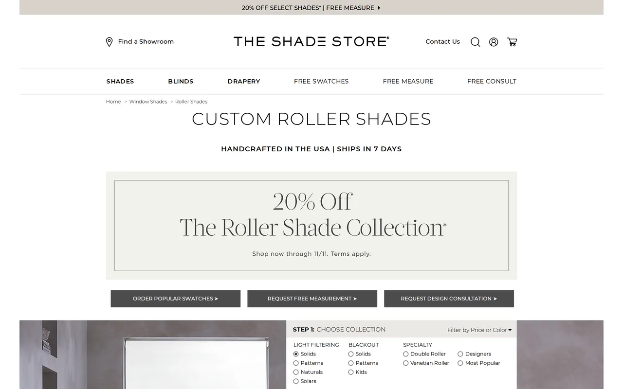 The Shade Store Product Listing (PLP), category listing page, captured Oct 29, 2026