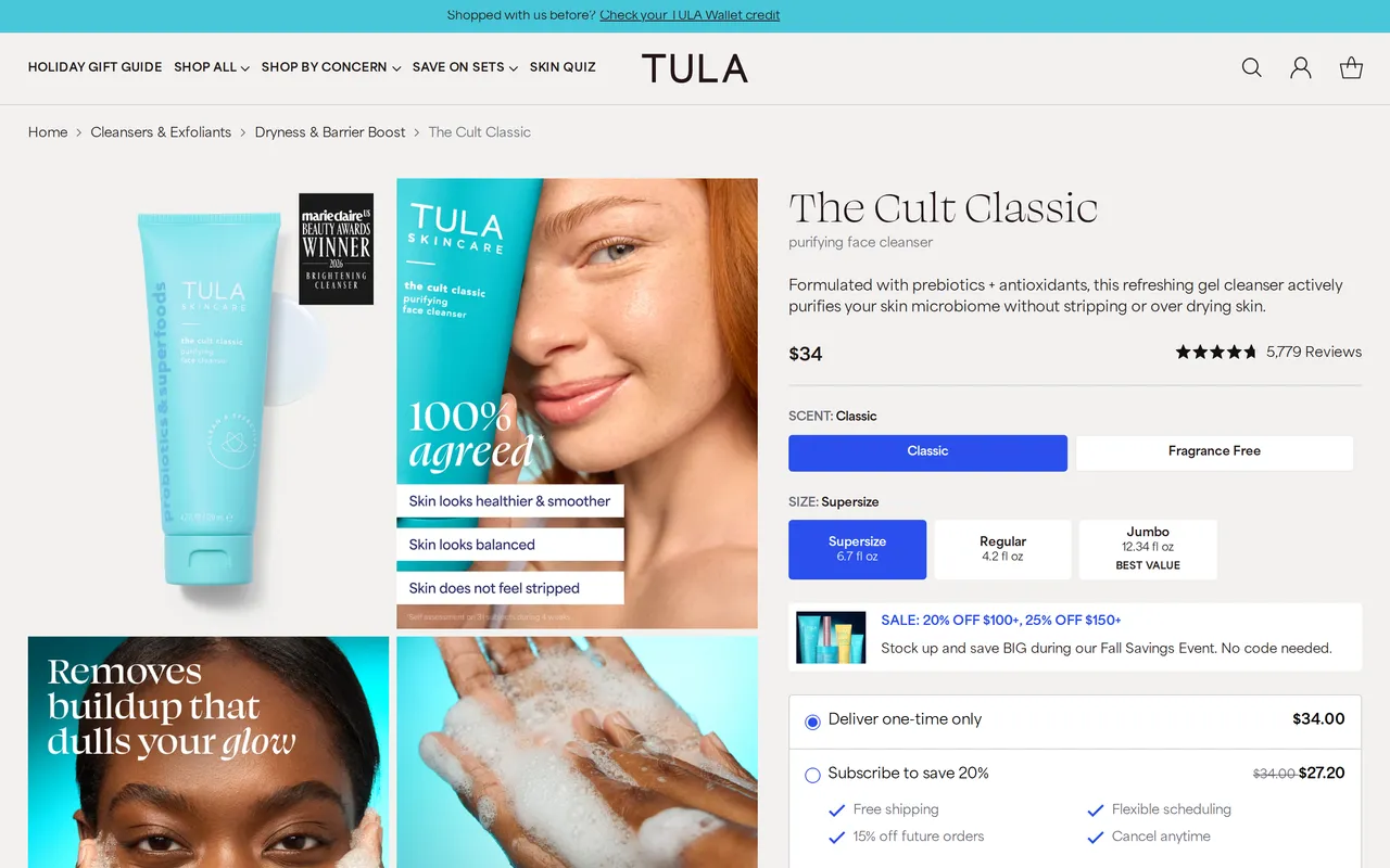 Tula Product Detail (PDP), product detail page, captured Oct 26, 2026
