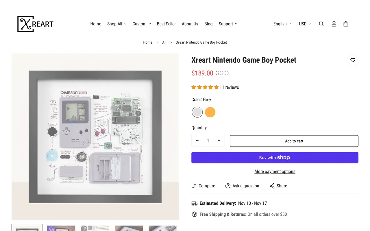 Xreart Product Detail (PDP), product detail page, captured Oct 26, 2026
