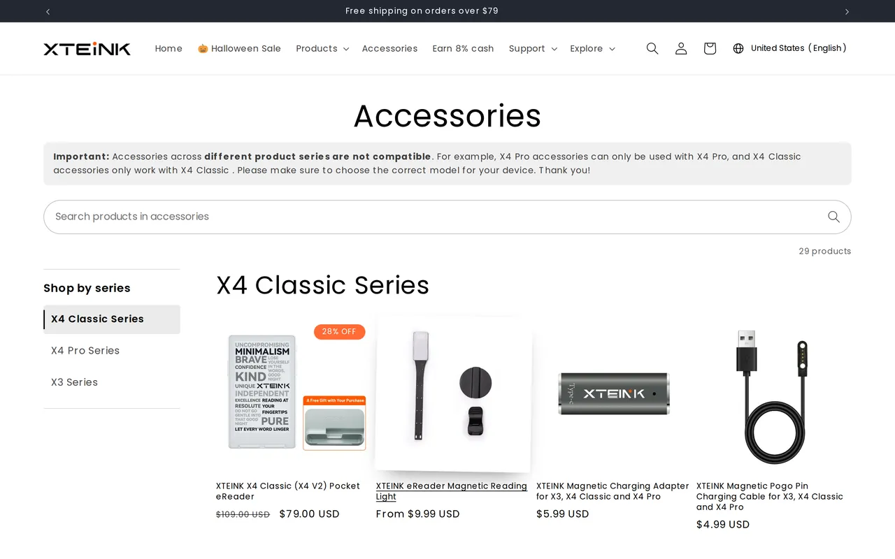 Xteink Product Listing (PLP), category listing page, captured Oct 26, 2026
