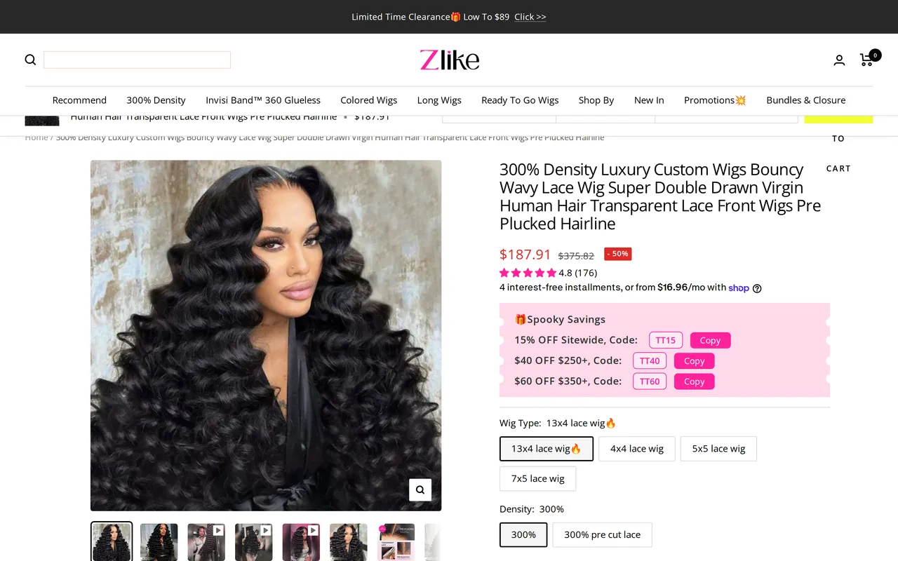 Zlikehair Product Detail (PDP), product detail page, captured Oct 26, 2026