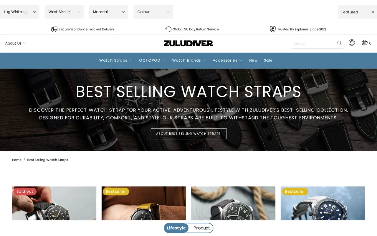 ZULUDIVER Product Listing (PLP), category listing page, captured Oct 18, 2026